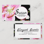 ピンクのユリ |黒に繊細なピンクのユリの花 名刺 (正面/裏面)
