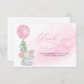 ピンクのユーカリ象の赤ちゃんシャワー サンキューカード (正面/裏面)