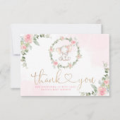 ピンクのユーカリ象の赤ちゃん感謝していシャワーあなた カード (正面)