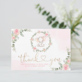 ピンクのユーカリ象の赤ちゃん感謝していシャワーあなた カード (スタンド正面)