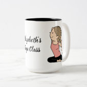 ピンクのヨガクラスの可愛い女パーソナライズされたの子 ツートーンマグカップ (正面右)