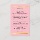 ピンクのライト花模様が葬式祈りの言葉カードを渡る 名刺 (裏面)