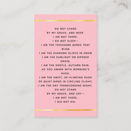 ピンクのライト花模様が葬式祈りの言葉カードを渡る 名刺 (裏面)