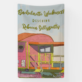 ピンクのライフガードタワー付きの独身最後の女友達パーティー 横断幕