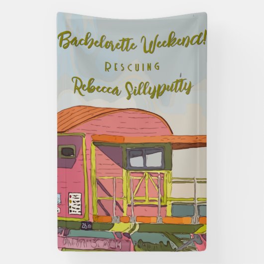 ピンクのライフガードタワー付き独身パーティー 横断幕 (縦)