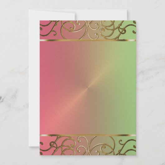 ピンクのライムグリーンおよび金ゴールドの休日のパーティの招待状 招待状 (正面)