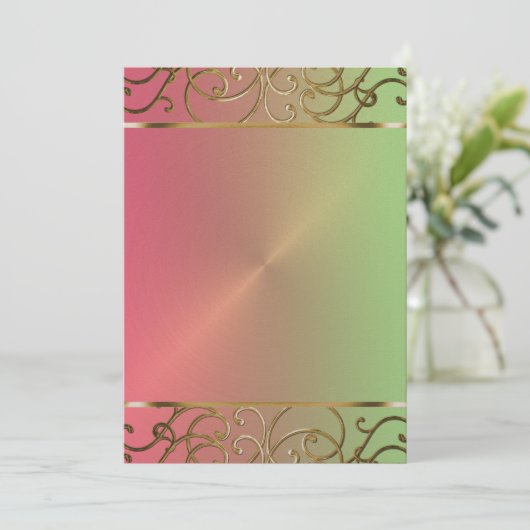 ピンクのライムグリーンおよび金ゴールドの休日のパーティの招待状 招待状 (スタンド正面)