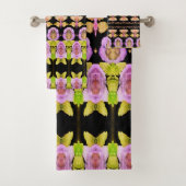 ピンクのライムグリーンとブラック バスタオルセット (インサイチュ)