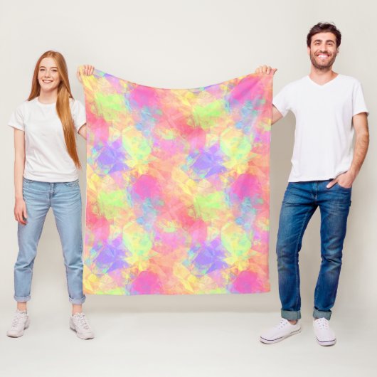 ピンクのライムグリーンパープルブルーポリゴンアートパターン フリースブランケット (インサイチュ)