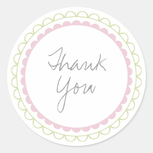 ピンクのライムフリルScalloped Thank You Labelシール ラウンドシール (正面)