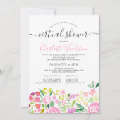 ピンクのライムフローラ水の色のスクリプト仮想シャワー 招待状 (正面)