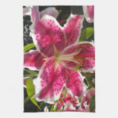 ピンクのライリピンクの熱帯花ピンクのフローラ キッチンタオル (縦)