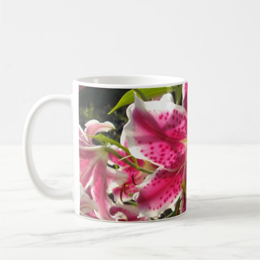 ピンクのライリピンクの熱帯花ピンクのフローラ コーヒーマグカップ (左)