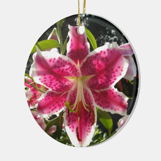 ピンクのライリピンクの熱帯花ピンクのフローラ セラミックオーナメント (左)