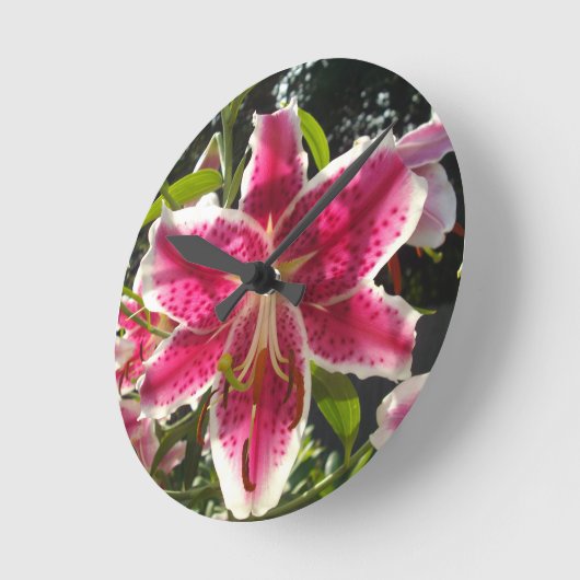 ピンクのライリピンクの熱帯花ピンクのフローラ ラウンド壁時計 (傾斜)
