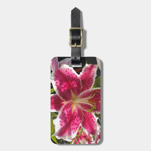 ピンクのライリピンクの熱帯花ピンクのフローラ ラゲッジタグ (正面縦)