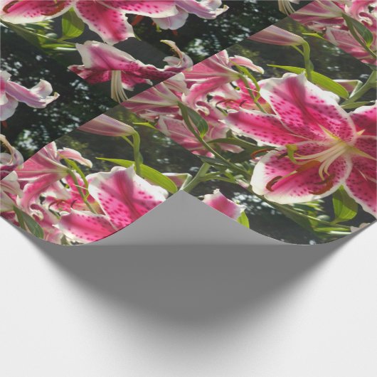 ピンクのライリピンクの熱帯花ピンクのフローラ ラッピングペーパー (角)
