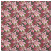ピンクのライリーと赤のバラ水彩フローラ ファブリック (見本)