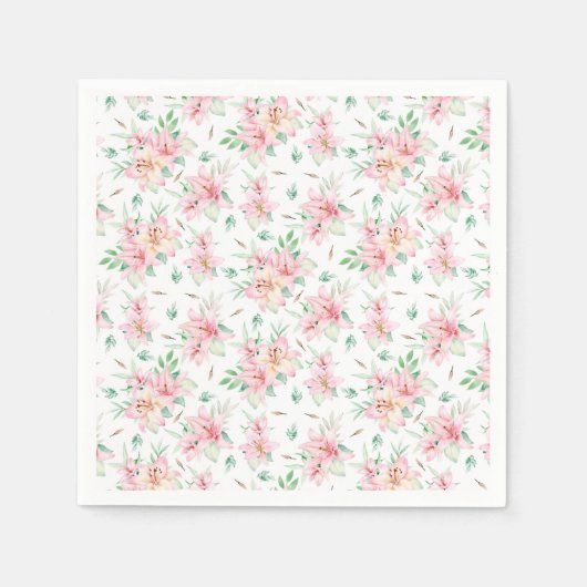 ピンクのライリーの花 スタンダードカクテルナプキン (正面)
