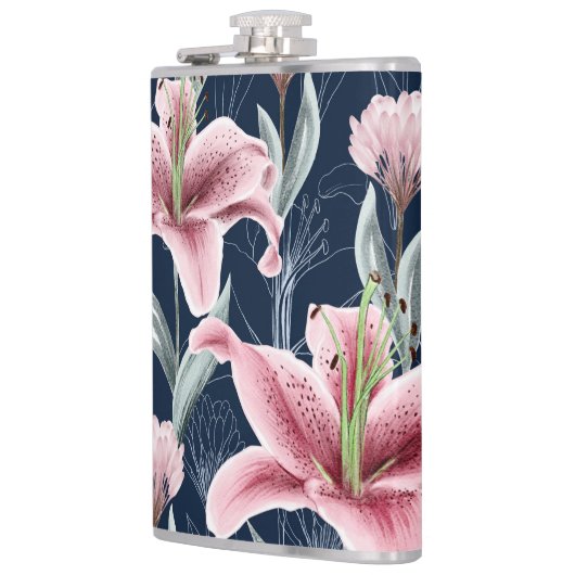 ピンクのライリー花のシームレスなパターン。 フラスク (左)