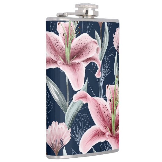 ピンクのライリー花のシームレスなパターン。 フラスク (右)