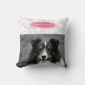 ピンクのラインが入ったオリジナルペット写真＆擬似大理石テクスチャー クッション (正面)