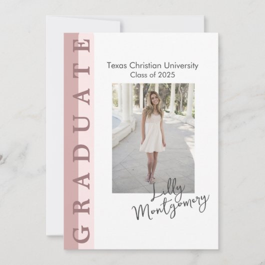 ピンクのライン写真 卒業発表カード 招待状 (正面)