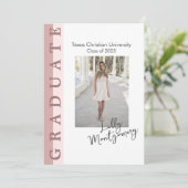 ピンクのライン写真 卒業発表カード 招待状 (スタンド正面)