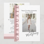 ピンクのライン写真 卒業発表カード 招待状 (正面/裏面)