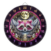 ピンクのラクーンにゴールデンムーンが輝く ダーツボード (正面)