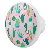 ピンクのラスティックな南西部風のサボテン植物 セラミックノブ (右)