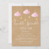 ピンクのラスティッククラフトのTwinkle Sprinkleベビーシャワー 招待状 (正面)