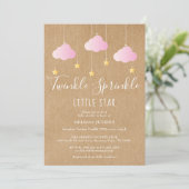 ピンクのラスティッククラフトのTwinkle Sprinkleベビーシャワー 招待状 (スタンド正面)