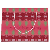 ピンクのラズベリーと緑のバーガンディ ラージペーパーバッグ (正面)