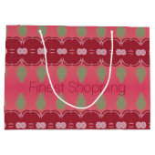 ピンクのラズベリーと緑のバーガンディ ラージペーパーバッグ (裏面)