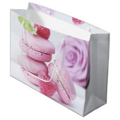 ピンクのラズベリーのマカロン フランスの菓子写真 ラージペーパーバッグ (正面アングル)