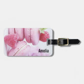 ピンクのラズベリーマカロンフランスのペストリー写真 ラゲッジタグ (正面横)