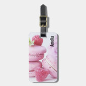 ピンクのラズベリーマカロンフランスのペストリー写真 ラゲッジタグ (正面縦)