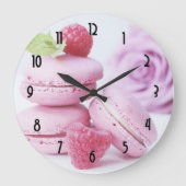 ピンクのラズベリーマカロンフランスのペストリー写真 ラージ壁時計 (正面)