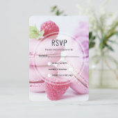 ピンクのラズベリーマカロンフランスのペストリー写真 出欠カード (スタンド正面)