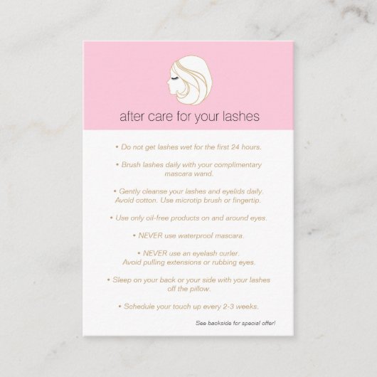 ピンクのラッシュエクステンション女の子アフターケア紹介 紹介カード (正面)