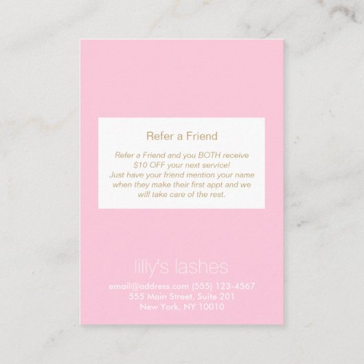 ピンクのラッシュエクステンション女の子アフターケア紹介 紹介カード