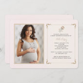 ピンクのラッセル音の写真のベビーシャワーの招待状 招待状 (正面/裏面)