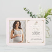 ピンクのラッセル音の写真のベビーシャワーの招待状 招待状 (スタンド正面)