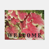 ピンクのラッフルカラジ離れウムフローラ歓迎 ドアマット (正面)