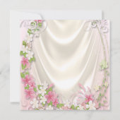 ピンクのラッフルドレスと真珠の女の子の赤ちゃんシャワー 招待状 (裏面)