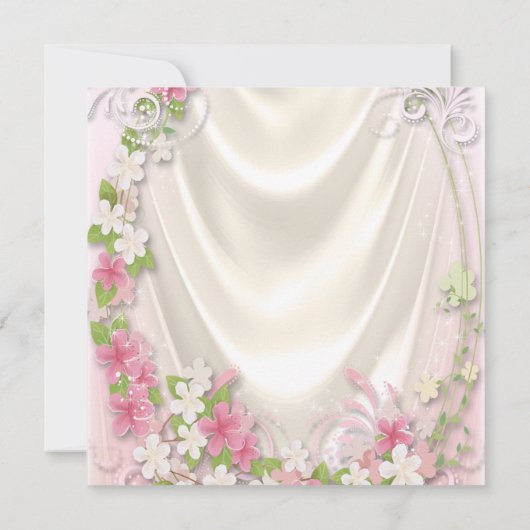 ピンクのラッフルドレスと真珠の女の子の赤ちゃんシャワー 招待状 (裏面)