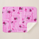 ピンクのラディバグとハートの女の子名前をカスタムする シェルパブランケット (正面(横))