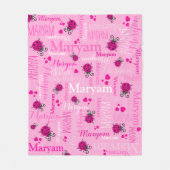 ピンクのラディバグとハートの女の子名前をカスタムする フリースブランケット (正面)