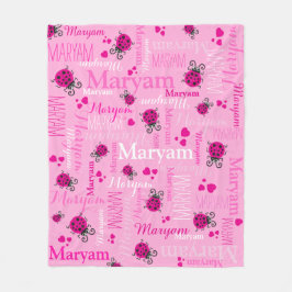 ピンクのラディバグとハートの女の子名前をカスタムする フリースブランケット